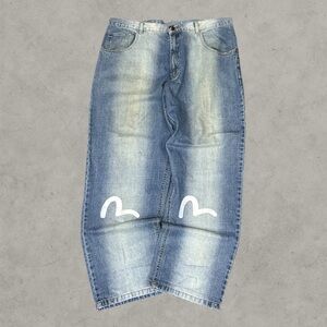 Evisu Jeans Mens 40x34 Bkue Y2K Baggy Wide-Leg Grunge Hip Hop Loose Fit Skater